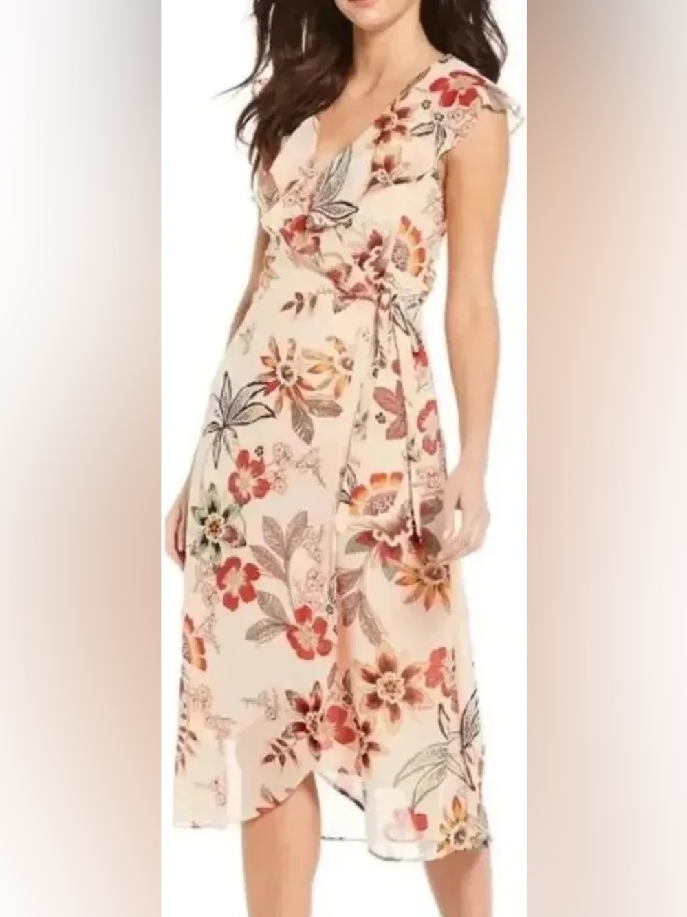 Sanctuary Faux Wrap Dress Size 8 Midi Ruffle Jolynn Boho Desert Floral